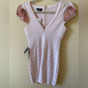 Bebe Ruffle Zipper Sleeve Baby Pink Blush Bandage Dress